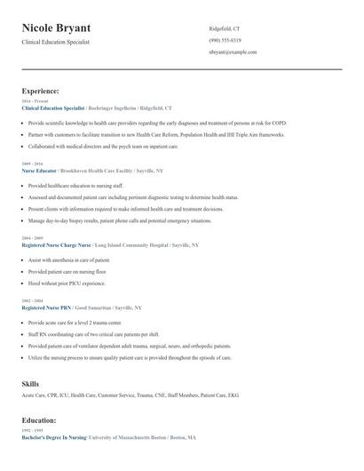 Clinical Education Specialist Resume