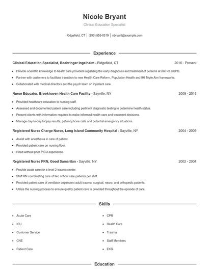 Clinical Education Specialist Resume