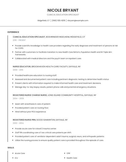 Clinical Education Specialist Resume