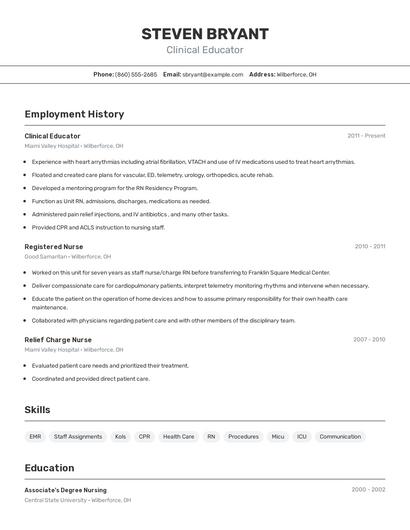 Clinical Educator Resume