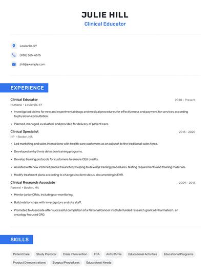 Clinical Educator Resume