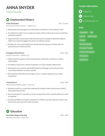 Clinical Educator Resume