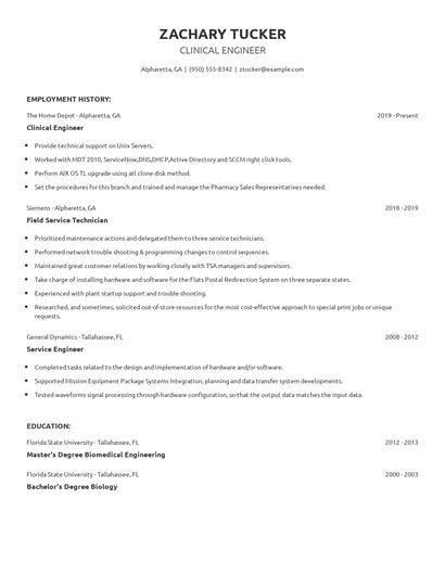 Clinical Engineer Resume