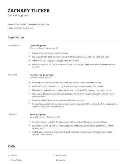 Clinical Engineer Resume