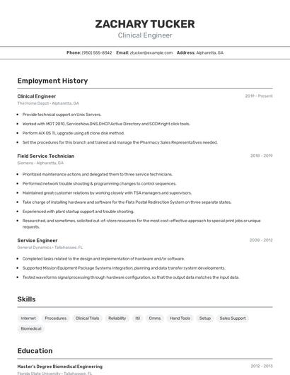 Clinical Engineer Resume