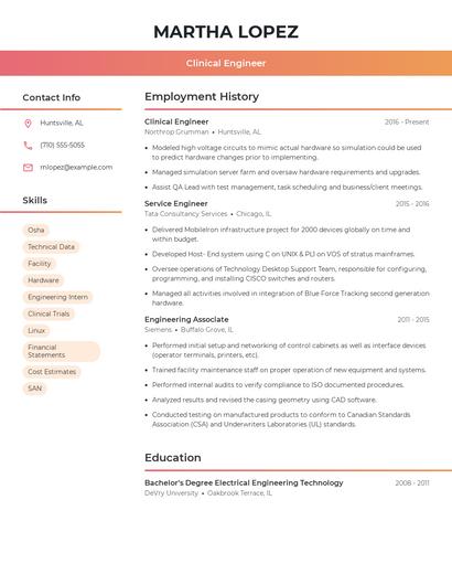 Clinical Engineer Resume