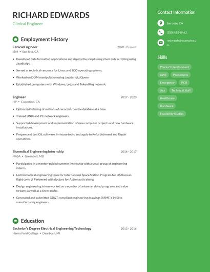 Clinical Engineer Resume