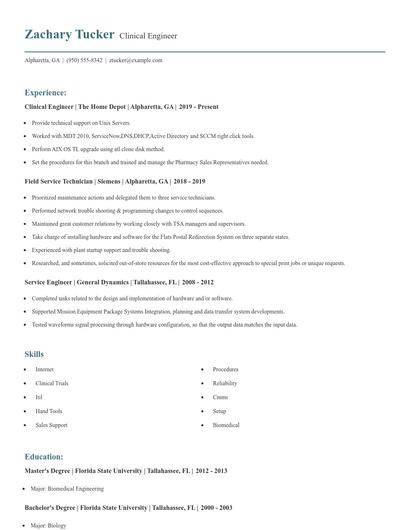 Clinical Engineer Resume