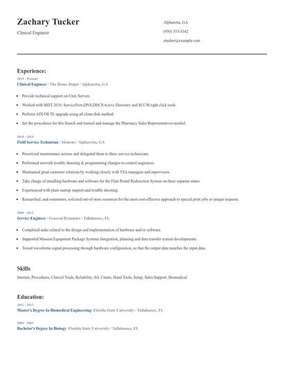 Clinical Engineer Resume