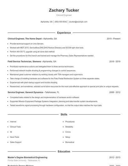Clinical Engineer Resume