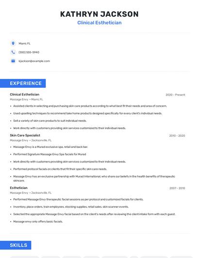 Clinical Esthetician Resume