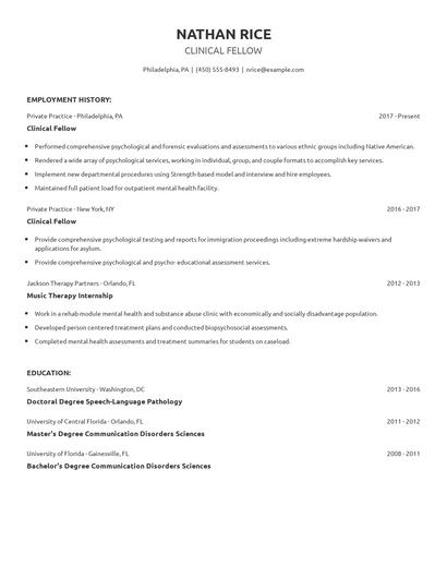 Clinical Fellow Resume