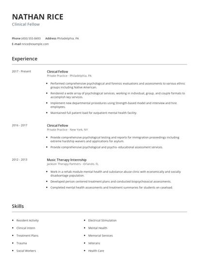 Clinical Fellow Resume