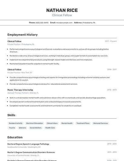 Clinical Fellow Resume