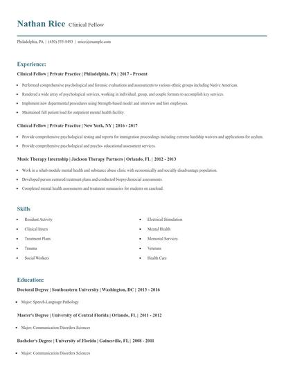 Clinical Fellow Resume