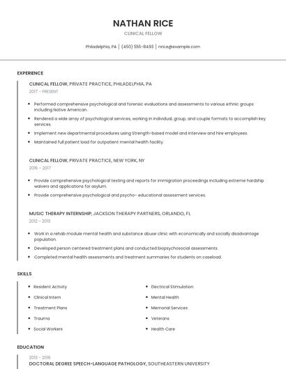 Clinical Fellow Resume
