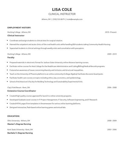 Clinical Instructor Resume