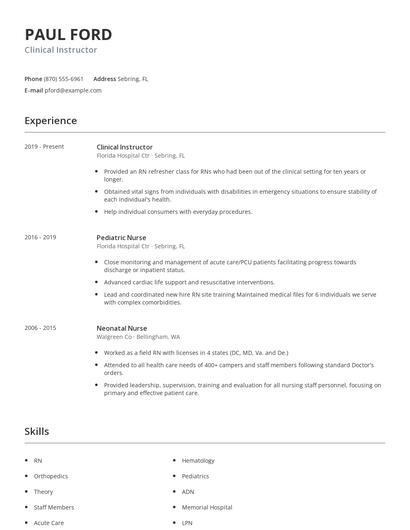 Clinical Instructor Resume