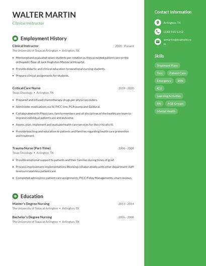 Clinical Instructor Resume