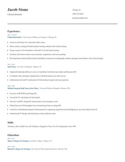 Clinical Instructor Resume