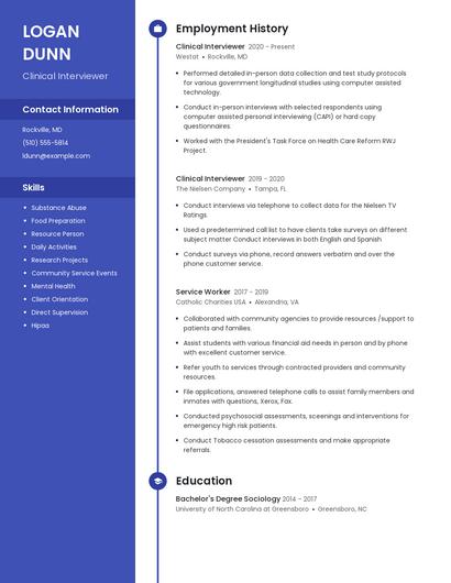 Clinical Interviewer Resume