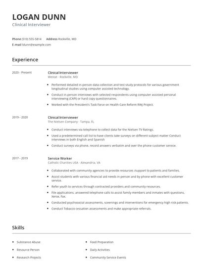 Clinical Interviewer Resume