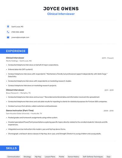 Clinical Interviewer Resume