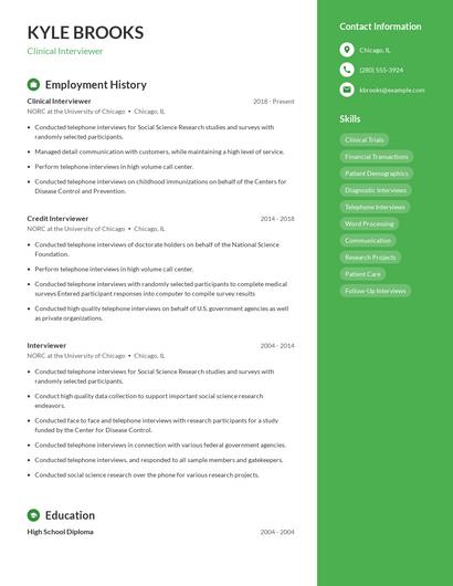 Clinical Interviewer Resume
