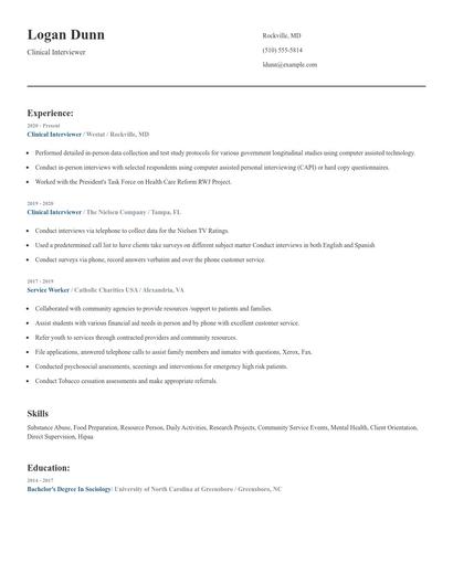 Clinical Interviewer Resume