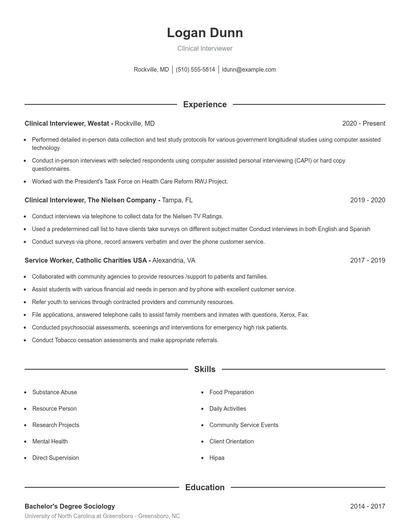 Clinical Interviewer Resume