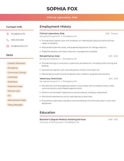 Clinical Laboratory Aide Resume