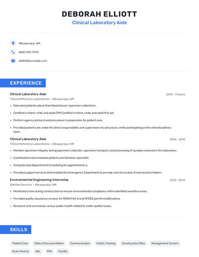 Clinical Laboratory Aide Resume