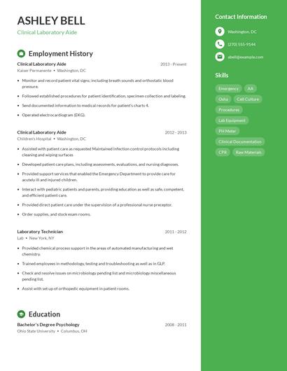 Clinical Laboratory Aide Resume