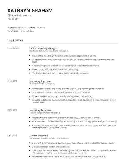 Clinical Laboratory Manager Resume