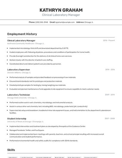 Clinical Laboratory Manager Resume