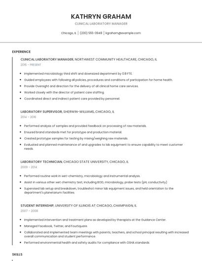 Clinical Laboratory Manager Resume