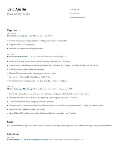 Clinical Laboratory Scientist Resume