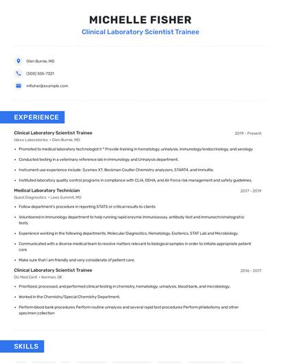 Clinical Laboratory Scientist Trainee Resume