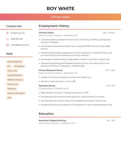 Clinical Liaison Resume