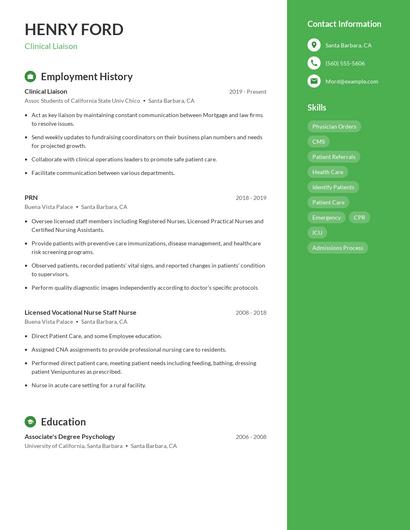 Clinical Liaison Resume