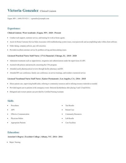 Clinical Liaison Resume
