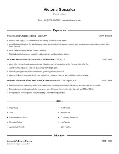 Clinical Liaison Resume