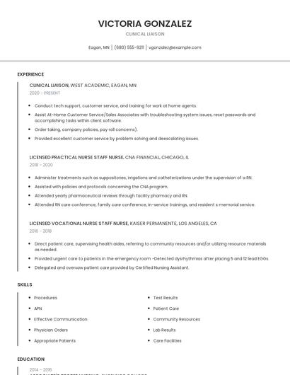 Clinical Liaison Resume
