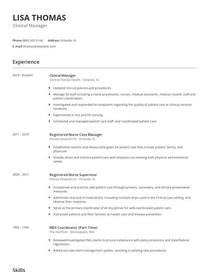 Clinical Manager Resume