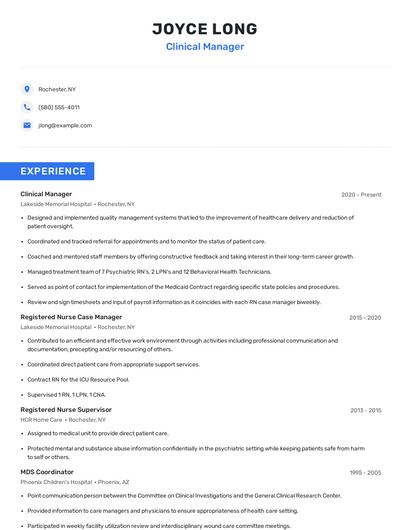 Clinical Manager Resume