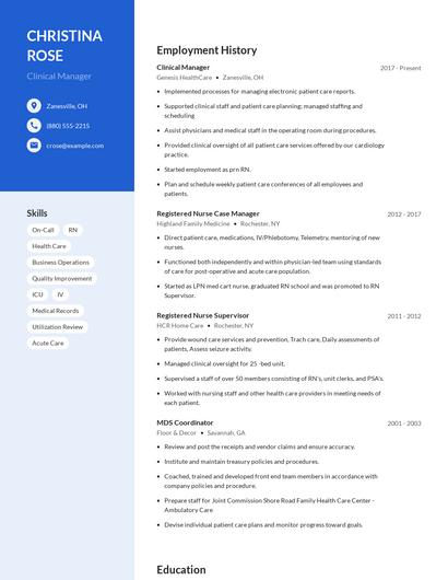 Clinical Manager Resume