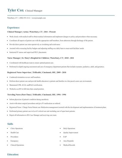 Clinical Manager Resume