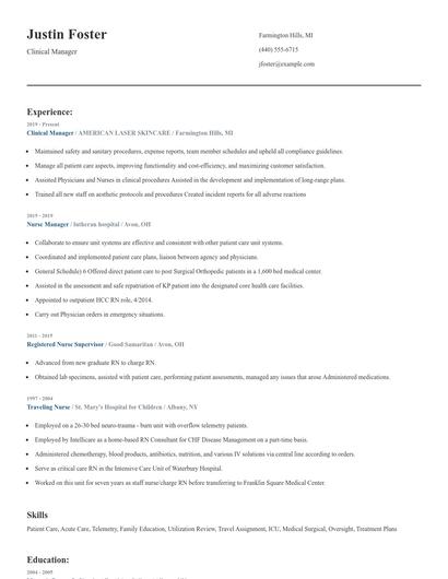 Clinical Manager Resume