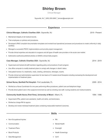 Clinical Manager Resume