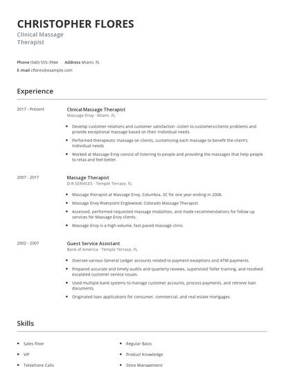 Clinical Massage Therapist Resume
